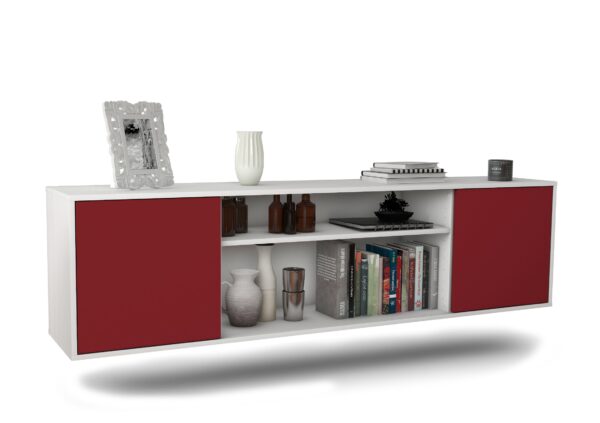 Lowboard Newark | hängend | Korpus Weiß | Front in Bordeaux | 180x49x35cm (BxHxT)
