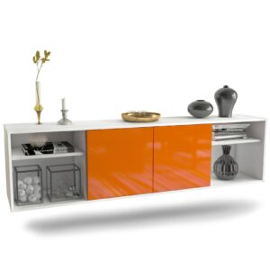 Lowboard Anchorage | hängend | Korpus Weiß | Front in Hochglanz Orange | 180x49x35cm (BxHxT)