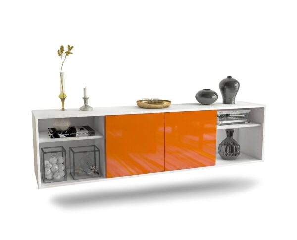Lowboard Anchorage | hängend | Korpus Weiß | Front in Hochglanz Orange | 180x49x35cm (BxHxT)