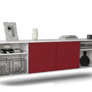 Lowboard Anchorage | hängend | Korpus Weiß | Front in Bordeaux | 180x49x35cm (BxHxT)