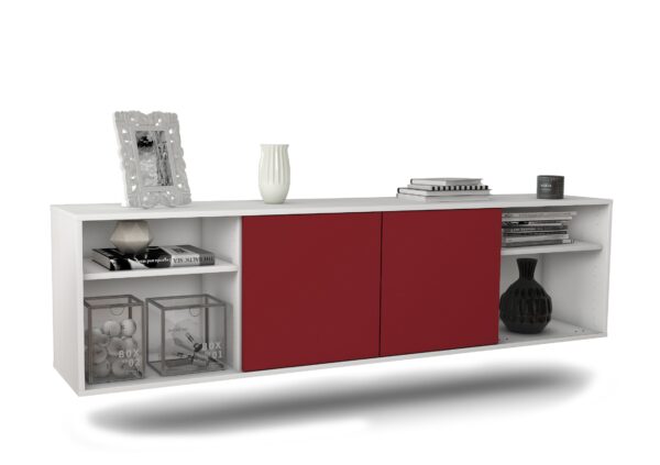 Lowboard Anchorage | hängend | Korpus Weiß | Front in Bordeaux | 180x49x35cm (BxHxT)