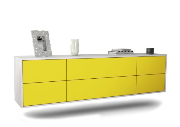 Lowboard Saint Paul | hängend | Korpus Weiß | Front in Gelb | 180x49x35cm (BxHxT)