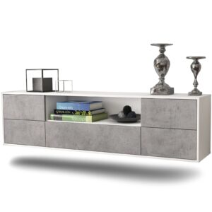 Lowboard Buffalo | hängend | Korpus Weiß | Front in Beton Optik | 180x49x35cm (BxHxT)