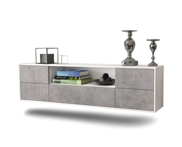 Lowboard Buffalo | hängend | Korpus Weiß | Front in Beton Optik | 180x49x35cm (BxHxT)