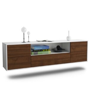 Lowboard Buffalo | hängend | Korpus Weiß | Front in Walnuss Holz Optik | 180x49x35cm (BxHxT)