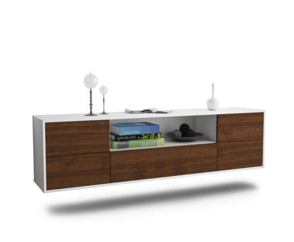 Lowboard Buffalo | hängend | Korpus Weiß | Front in Walnuss Holz Optik | 180x49x35cm (BxHxT)