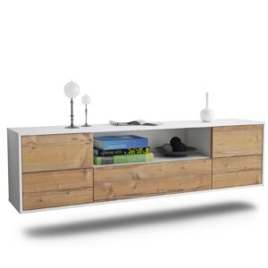 Lowboard Buffalo | hängend | Korpus Weiß | Front in Pinie Holz Optik | 180x49x35cm (BxHxT)