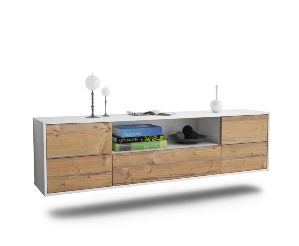 Lowboard Buffalo | hängend | Korpus Weiß | Front in Pinie Holz Optik | 180x49x35cm (BxHxT)