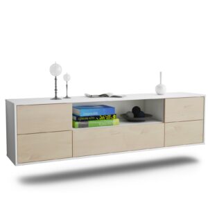 Lowboard Buffalo | hängend | Korpus Weiß | Front in Zeder Holz Optik | 180x49x35cm (BxHxT)