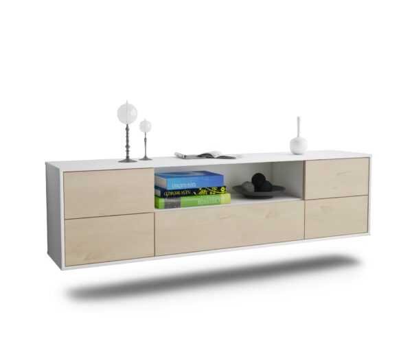 Lowboard Buffalo | hängend | Korpus Weiß | Front in Zeder Holz Optik | 180x49x35cm (BxHxT)