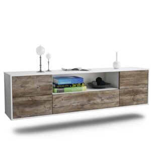 Lowboard Buffalo | hängend | Korpus Weiß | Front in Treibholz Holz Optik | 180x49x35cm (BxHxT)