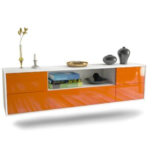 Lowboard Buffalo | hängend | Korpus Weiß | Front in Hochglanz Orange | 180x49x35cm (BxHxT)