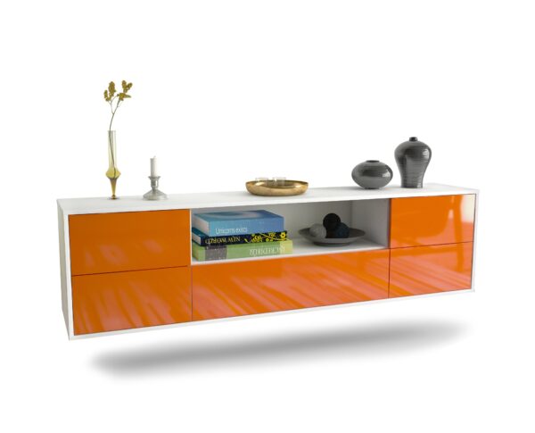 Lowboard Buffalo | hängend | Korpus Weiß | Front in Hochglanz Orange | 180x49x35cm (BxHxT)