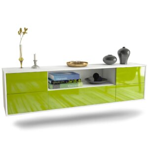 Lowboard Buffalo | hängend | Korpus Weiß | Front in Hochglanz Grün | 180x49x35cm (BxHxT)