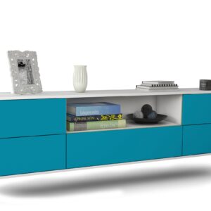 Lowboard Buffalo | hängend | Korpus Weiß | Front in Türkis | 180x49x35cm (BxHxT)