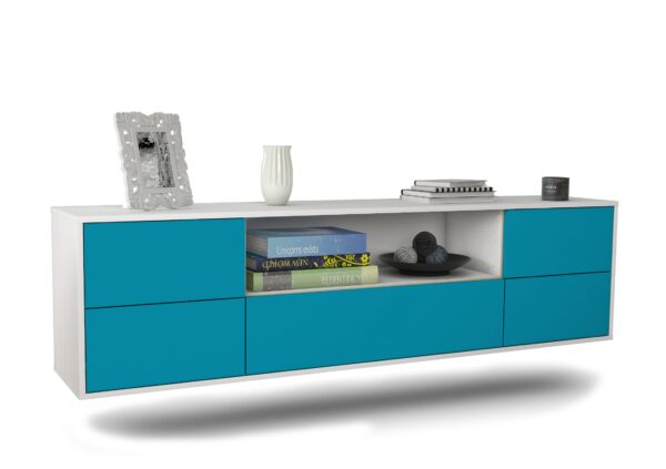 Lowboard Buffalo | hängend | Korpus Weiß | Front in Türkis | 180x49x35cm (BxHxT)