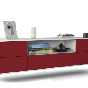 Lowboard Buffalo | hängend | Korpus Weiß | Front in Bordeaux | 180x49x35cm (BxHxT)