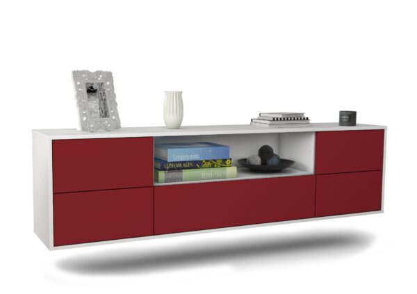 Lowboard Buffalo | hängend | Korpus Weiß | Front in Bordeaux | 180x49x35cm (BxHxT)