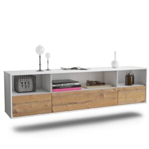 Lowboard Plano | hängend | Korpus Weiß | Front in Pinie Holz Optik | 180x49x35cm (BxHxT)