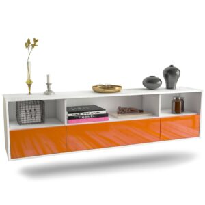 Lowboard Plano | hängend | Korpus Weiß | Front in Hochglanz Orange | 180x49x35cm (BxHxT)