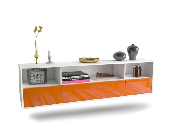 Lowboard Plano | hängend | Korpus Weiß | Front in Hochglanz Orange | 180x49x35cm (BxHxT)