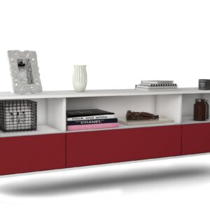 Lowboard Plano | hängend | Korpus Weiß | Front in Bordeaux | 180x49x35cm (BxHxT)