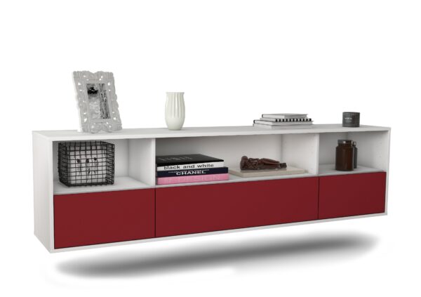Lowboard Plano | hängend | Korpus Weiß | Front in Bordeaux | 180x49x35cm (BxHxT)