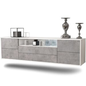 Lowboard Fort Wayne | hängend | Korpus Weiß | Front in Beton Optik | 180x49x35cm (BxHxT)