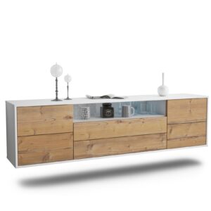 Lowboard Fort Wayne | hängend | Korpus Weiß | Front in Pinie Holz Optik | 180x49x35cm (BxHxT)
