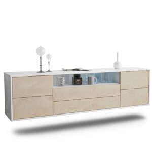 Lowboard Fort Wayne | hängend | Korpus Weiß | Front in Zeder Holz Optik | 180x49x35cm (BxHxT)