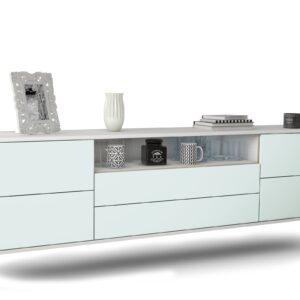 Lowboard Fort Wayne | hängend | Korpus Weiß | Front in Mint | 180x49x35cm (BxHxT)