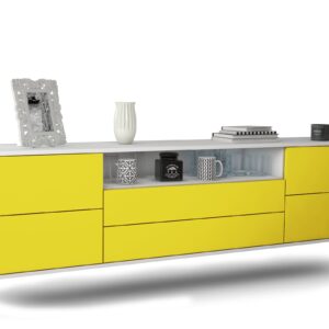 Lowboard Fort Wayne | hängend | Korpus Weiß | Front in Gelb | 180x49x35cm (BxHxT)