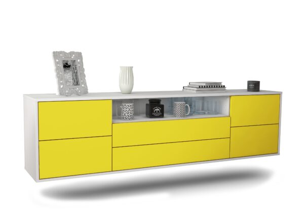 Lowboard Fort Wayne | hängend | Korpus Weiß | Front in Gelb | 180x49x35cm (BxHxT)