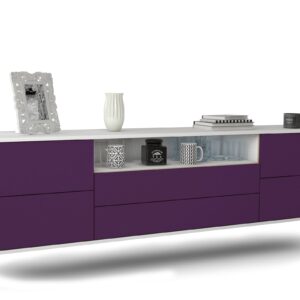 Lowboard Fort Wayne | hängend | Korpus Weiß | Front in Lila | 180x49x35cm (BxHxT)