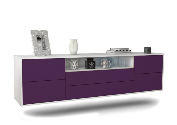 Lowboard Fort Wayne | hängend | Korpus Weiß | Front in Lila | 180x49x35cm (BxHxT)