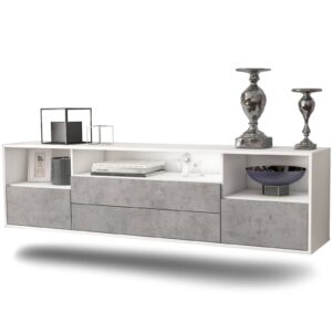 Lowboard Henderson | hängend | Korpus Weiß | Front in Beton Optik | 180x49x35cm (BxHxT)