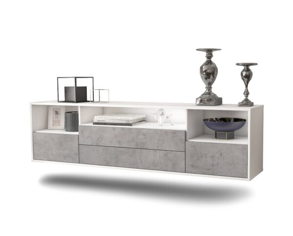 Lowboard Henderson | hängend | Korpus Weiß | Front in Beton Optik | 180x49x35cm (BxHxT)