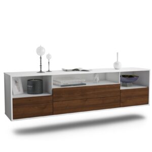 Lowboard Henderson | hängend | Korpus Weiß | Front in Walnuss Holz Optik | 180x49x35cm (BxHxT)