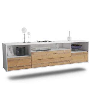 Lowboard Henderson | hängend | Korpus Weiß | Front in Pinie Holz Optik | 180x49x35cm (BxHxT)