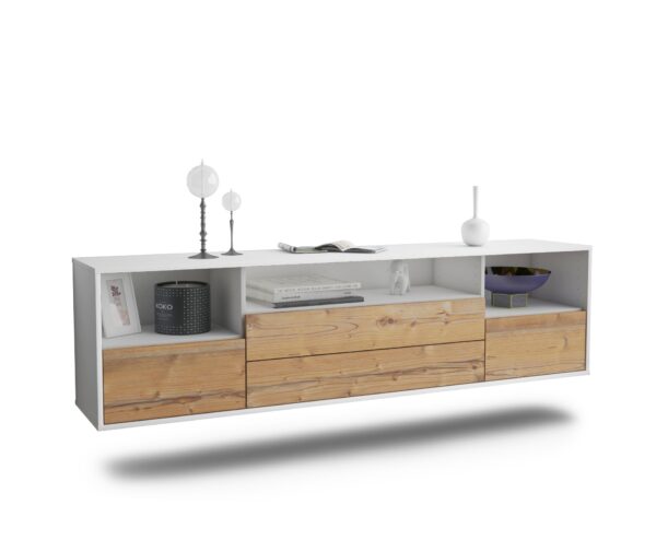 Lowboard Henderson | hängend | Korpus Weiß | Front in Pinie Holz Optik | 180x49x35cm (BxHxT)