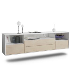 Lowboard Henderson | hängend | Korpus Weiß | Front in Zeder Holz Optik | 180x49x35cm (BxHxT)