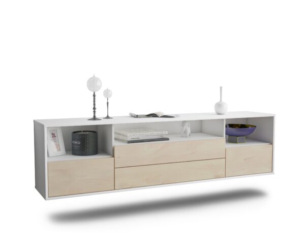 Lowboard Henderson | hängend | Korpus Weiß | Front in Zeder Holz Optik | 180x49x35cm (BxHxT)