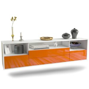 Lowboard Henderson | hängend | Korpus Weiß | Front in Hochglanz Orange | 180x49x35cm (BxHxT)