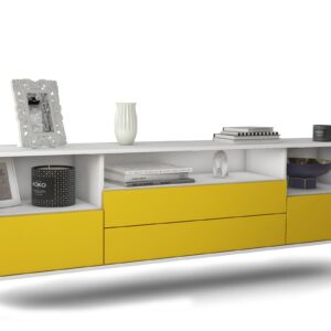 Lowboard Henderson | hängend | Korpus Weiß | Front in Gelb | 180x49x35cm (BxHxT)