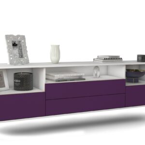 Lowboard Henderson | hängend | Korpus Weiß | Front in Lila | 180x49x35cm (BxHxT)