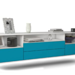 Lowboard Henderson | hängend | Korpus Weiß | Front in Türkis | 180x49x35cm (BxHxT)