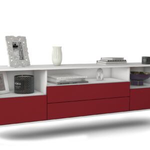 Lowboard Henderson | hängend | Korpus Weiß | Front in Bordeaux | 180x49x35cm (BxHxT)