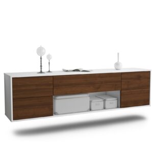 Lowboard Lincoln | hängend | Korpus Weiß | Front in Walnuss Holz Optik | 180x49x35cm (BxHxT)