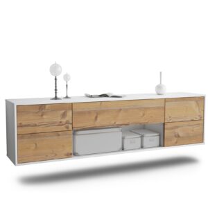 Lowboard Lincoln | hängend | Korpus Weiß | Front in Pinie Holz Optik | 180x49x35cm (BxHxT)