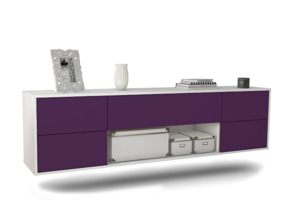 Lowboard Lincoln | hängend | Korpus Weiß | Front in Lila | 180x49x35cm (BxHxT)